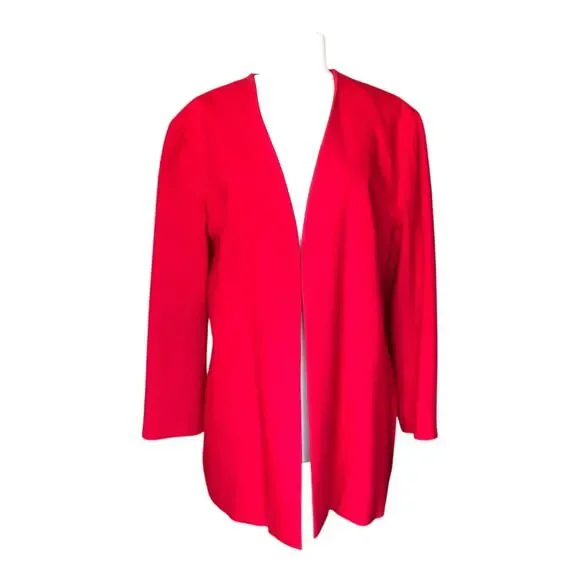 Vintage Doncaster Women’s Red Blazer Jacket 100% Wool Open Front Long Sleeve 12 - Picture 1 of 9